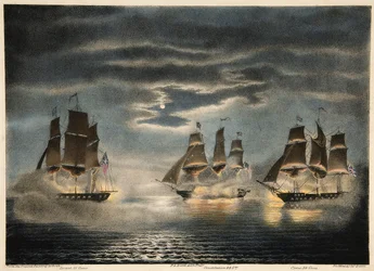 Eroberung der H.M. Schiffe Cyane & Levant durch die U.S. Fregatte Constitution, aus Army and Navy Magazine, 1840